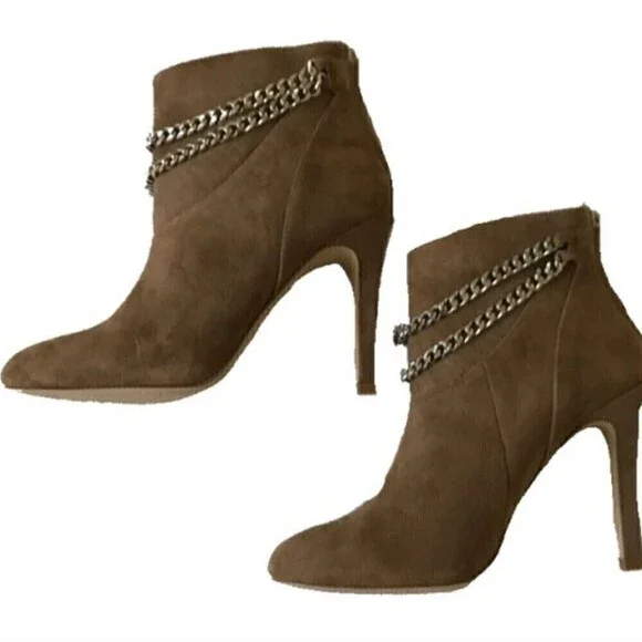 Dolce Vita Kendal Almond Brown Suede Chain Detail High Heel Ankle Boots Size 7 - Picture 2 of 10